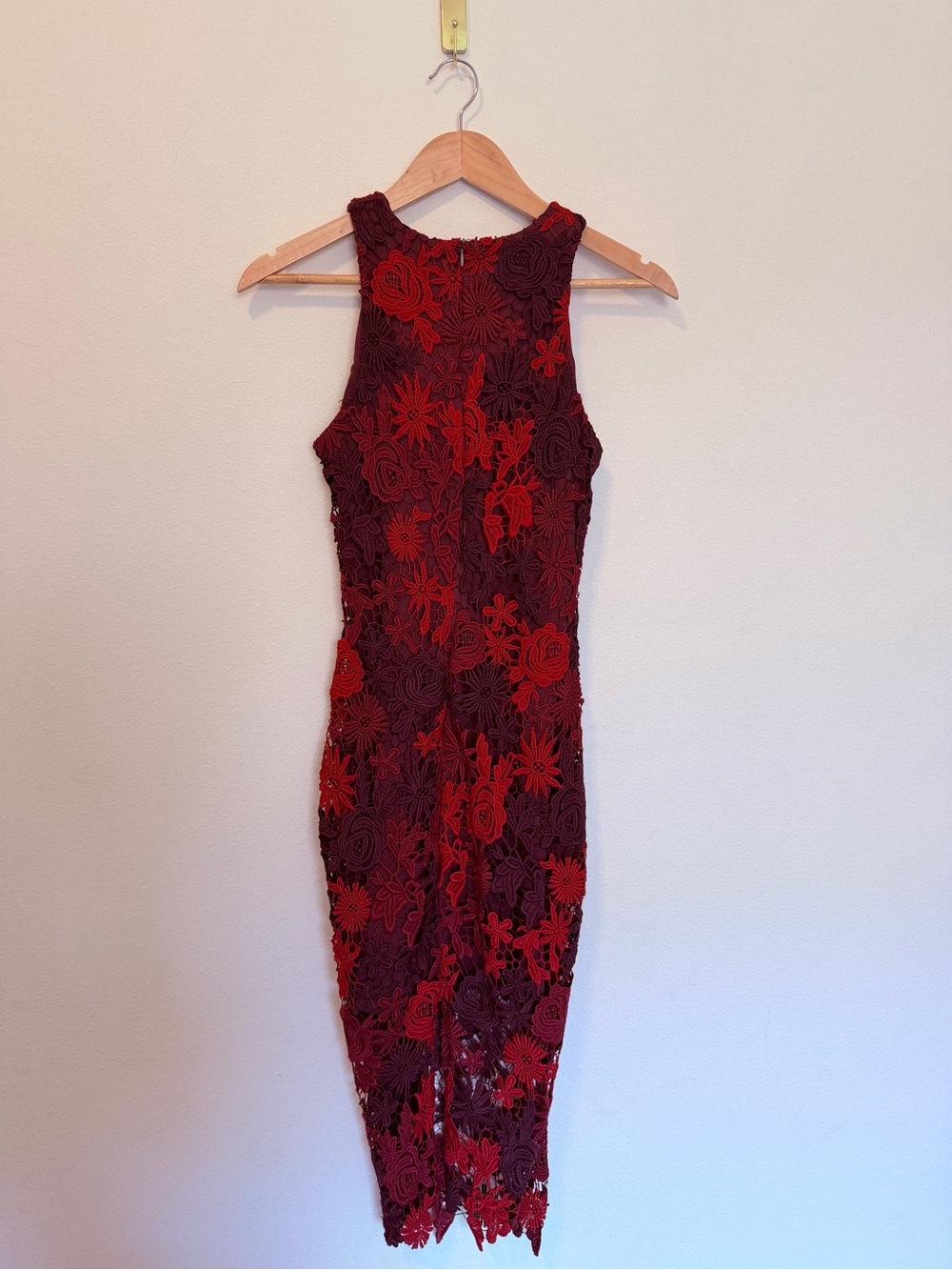 Alexia Admor Red Floral Lace Midi Dress XS Elegant Cocktail Wedding Guest - Picture 6 of 10